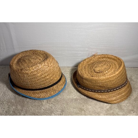 Woven Straw Fedora Hats With Decorative Bands & Accents Set Of 2 - Picture 4 of 11